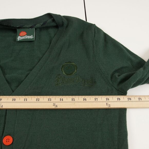 Pilsner Urquell 100% Wool Green Elbow Patch Cardigan Sweater Unisex Sz M - Picture 10 of 13